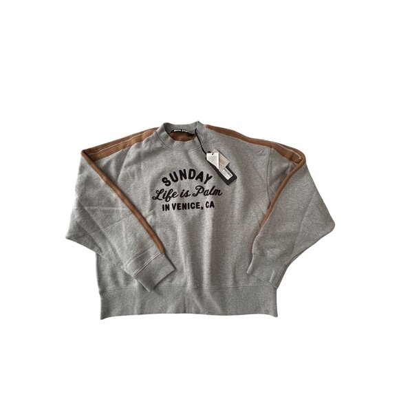 Palm Angels Gray Sweatshirt With "Sunday Life Is Palm" Print Medium Cotton & Pol - Picture 1 of 8